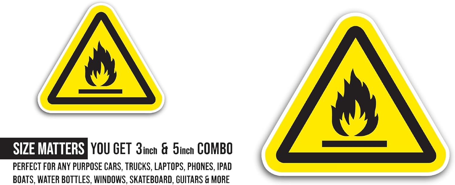 2 (Pieces) 3" and 5" Flammable Material Sign Sticker, Waterproof Vinyl Decals for Many Purpose Like Cars, Trucks, Laptops, Phones, Windows and More