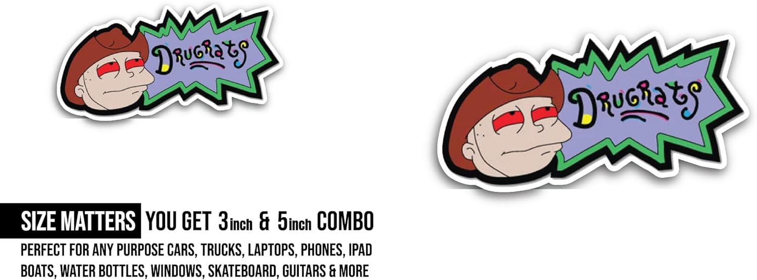 2 (Pieces) 3" and 5" Drugrats Sticker, Waterproof Vinyl Decals for Many Purpose Like Cars, Trucks, Laptops, Phones, Windows and More