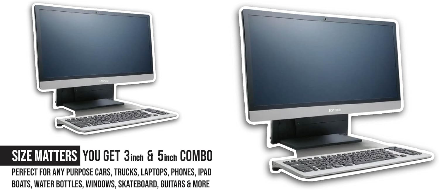 2 (Pieces) 3" and 5" Monitor with Keyboard Sticker, Waterproof Vinyl Decals for Many Purpose Like Cars, Trucks, Laptops, Phones, Windows and More