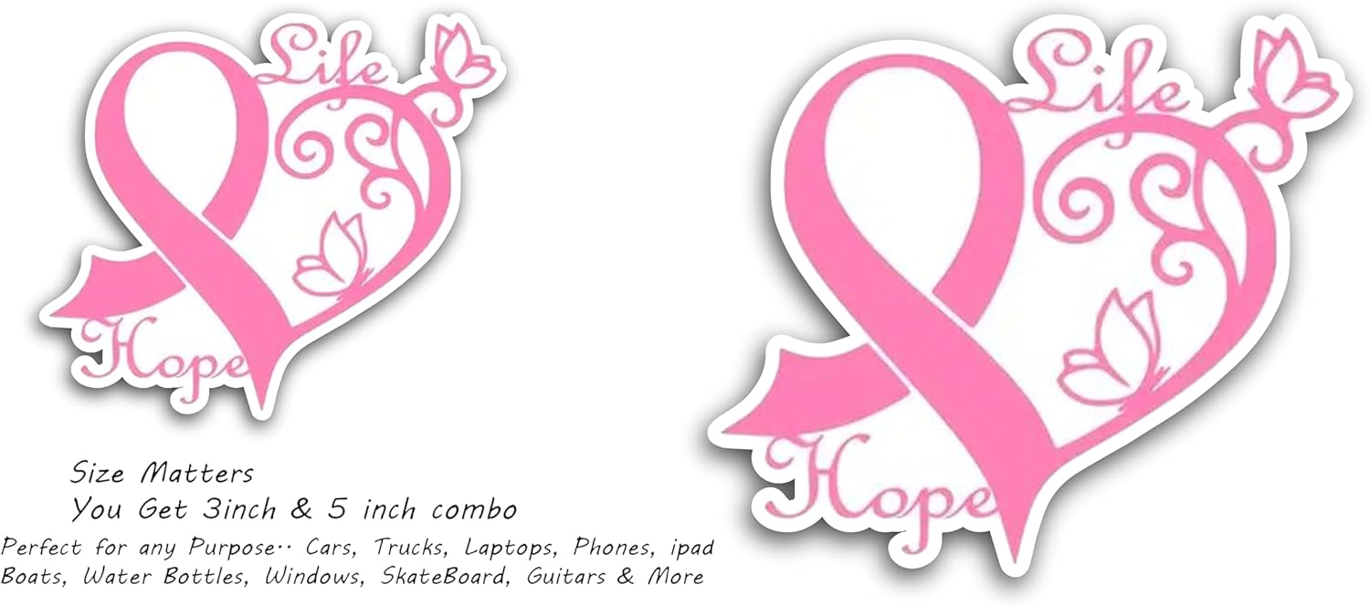 2 (Pieces) 3" and 5" Life Hope in Pink Color with Heart Decal Sticker, Waterproof Vinyl Decals for Many Purpose Like Cars, Trucks, Laptops, Phones, Windows and More