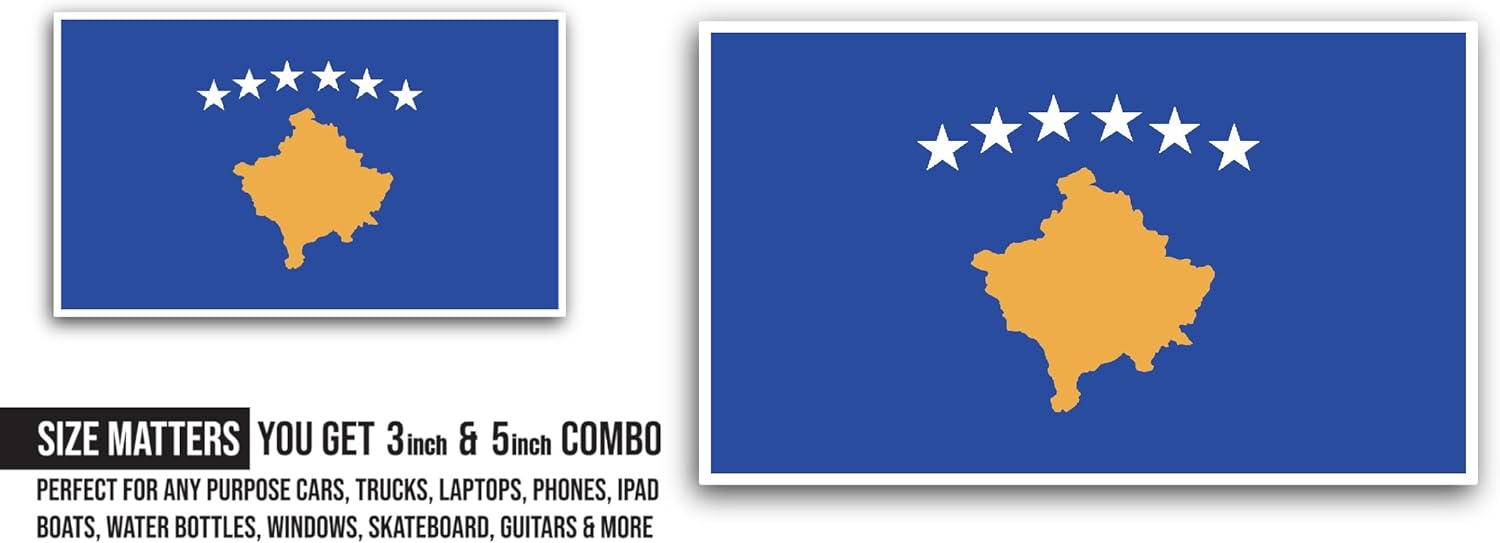 2 (Pieces) 3" and 5" Kosovo Flag Sticker, Waterproof Vinyl Decals for Many Purpose Like Cars, Trucks, Laptops, Phones, Windows and More