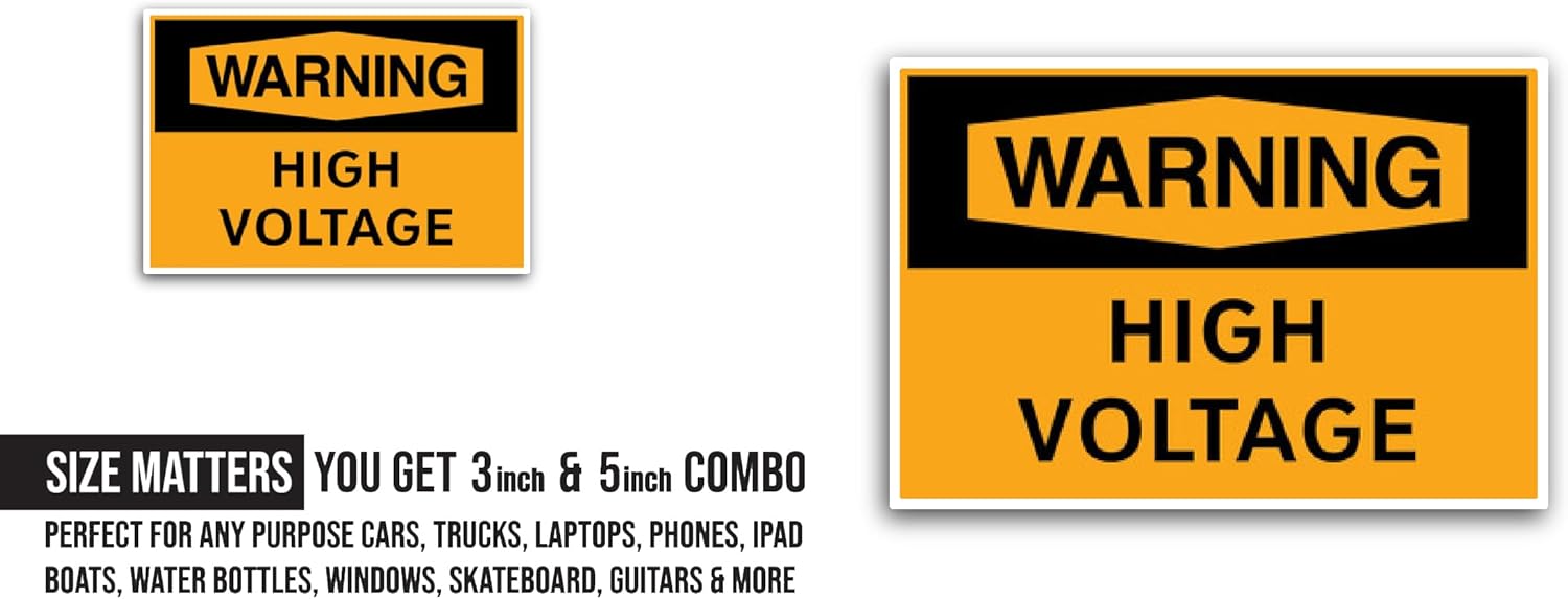 2 (Pieces) 3" and 5" High Voltage OSHA Warning Safety Sign Sticker, Waterproof Vinyl Decals for Many Purpose Like Cars, Trucks, Laptops, Phones, Windows and More