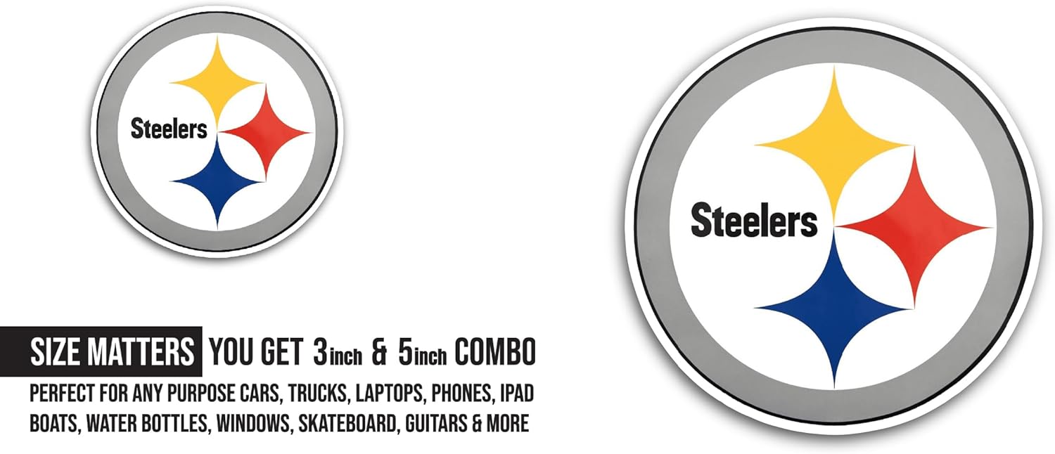 2 (Pieces) 3" and 5" Pittsburgh St33lers Logo Decal Sticker, Waterproof Vinyl Decals for Many Purpose Like Cars, Trucks, Laptops, Phones, Windows and More