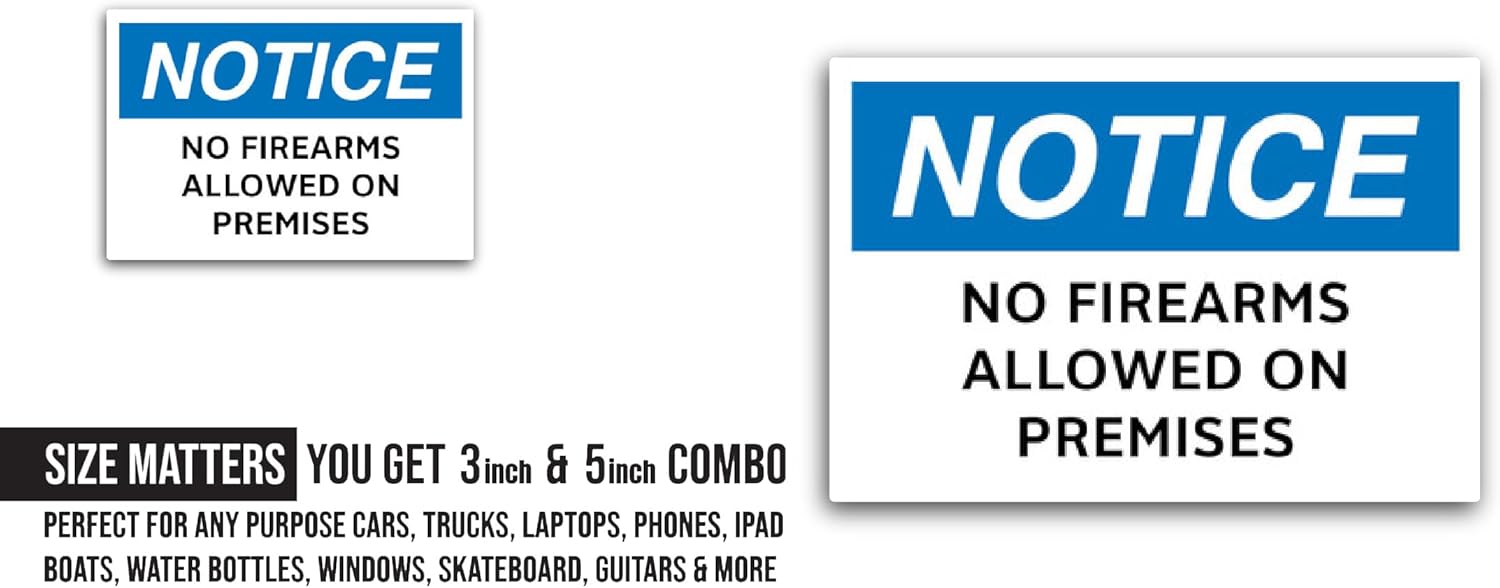 2 (Pieces) 3" and 5" No Firearms Allowed On Premises Sticker, Waterproof Vinyl Decals for Many Purpose Like Cars, Trucks, Laptops, Phones, Windows and More