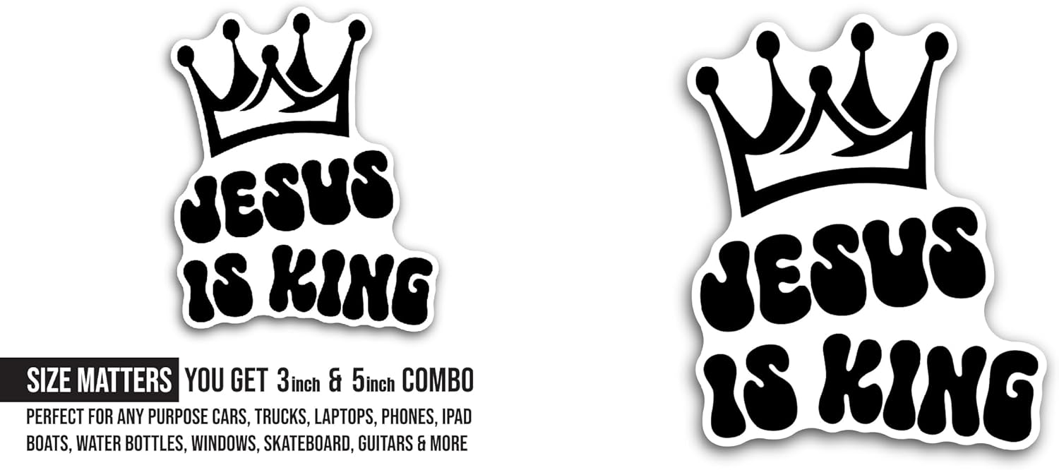 2 (Pieces) 3" and 5" Jesus is King Text Sticker, Waterproof Vinyl Decals for Many Purpose Like Cars, Trucks, Laptops, Phones, Windows and More