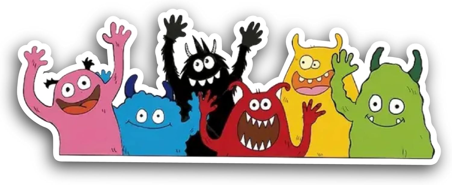 2 (Pieces) 3" and 5" Cartoon Monsters Sticker, Waterproof Vinyl Decals for Many Purpose Like Cars, Trucks, Laptops, Phones, Windows and More