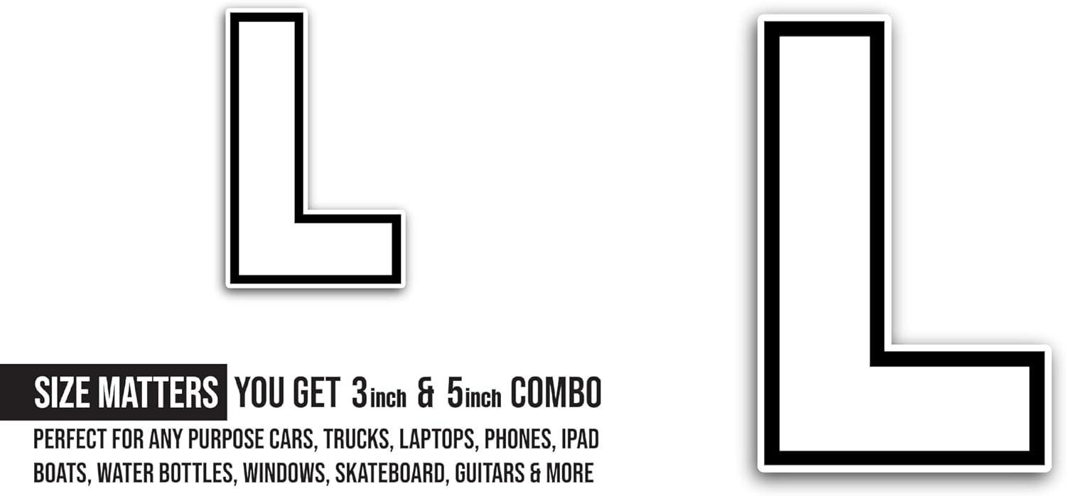2 (Pieces) 3" and 5" Letter L Sticker, Waterproof Vinyl Decals for Many Purpose Like Cars, Trucks, Laptops, Phones, Windows and More