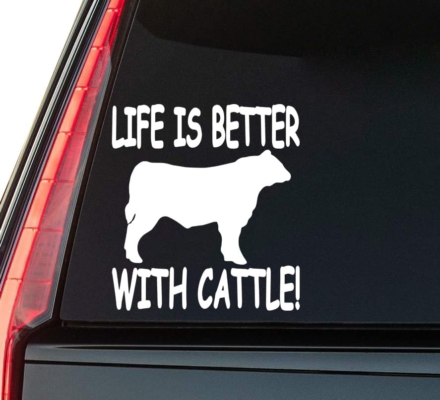 Life is Better with Cattle Window Vinyl Decal Sticker 6" (White), Waterproof Vinyl Decals for Many Purpose Like Cars, Trucks, Laptops, Phones, Windows and More