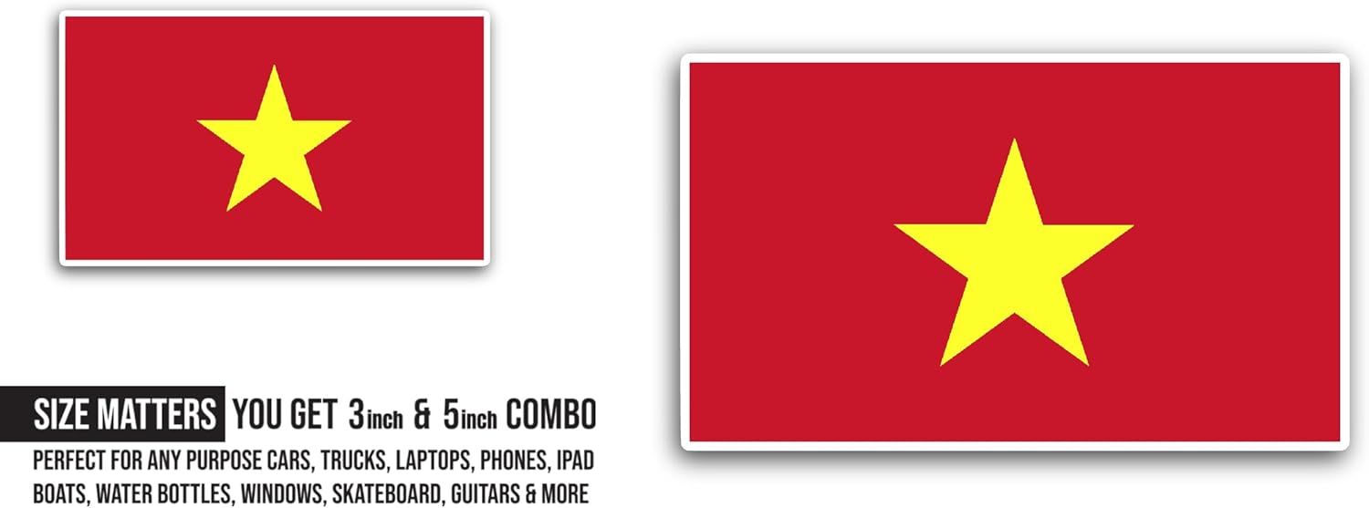 2 (Pieces) 3" and 5" Vietnam Flag Sticker, Waterproof Vinyl Decals for Many Purpose Like Cars, Trucks, Laptops, Phones, Windows and More