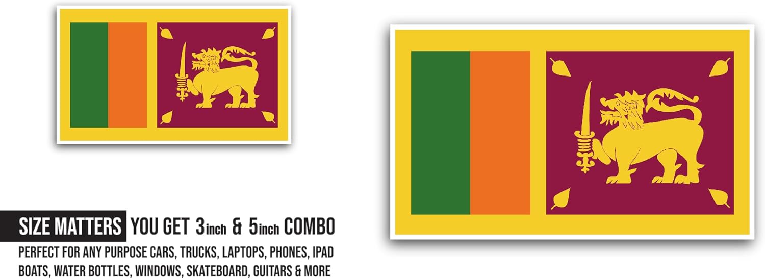 2 (Pieces) 3" and 5" Sri Lanka Flag Sticker, Waterproof Vinyl Decals for Many Purpose Like Cars, Trucks, Laptops, Phones, Windows and More