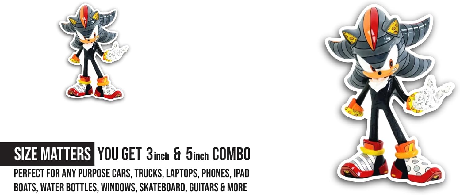 2 (Pieces) 3" and 5" Shad0w The Hedgehog Sticker, Waterproof Vinyl Decals for Many Purpose Like Cars, Trucks, Laptops, Phones, Windows and More