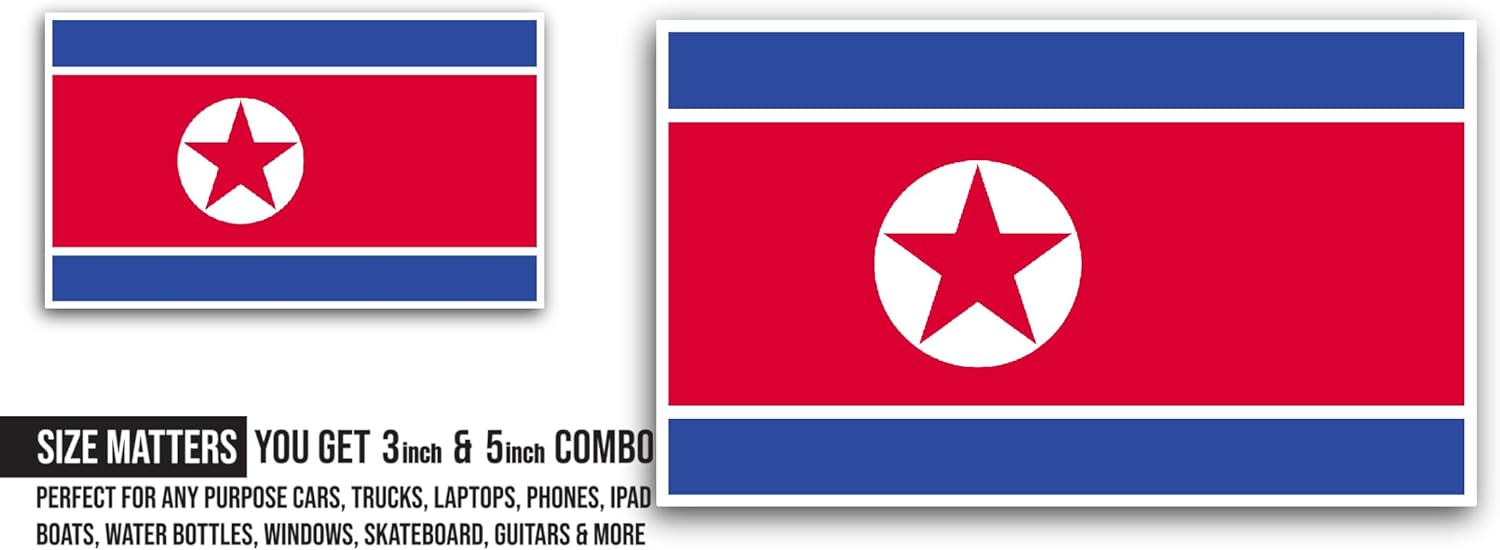 2 (Pieces) 3" and 5" Korea, North Flag Sticker, Waterproof Vinyl Decals for Many Purpose Like Cars, Trucks, Laptops, Phones, Windows and More