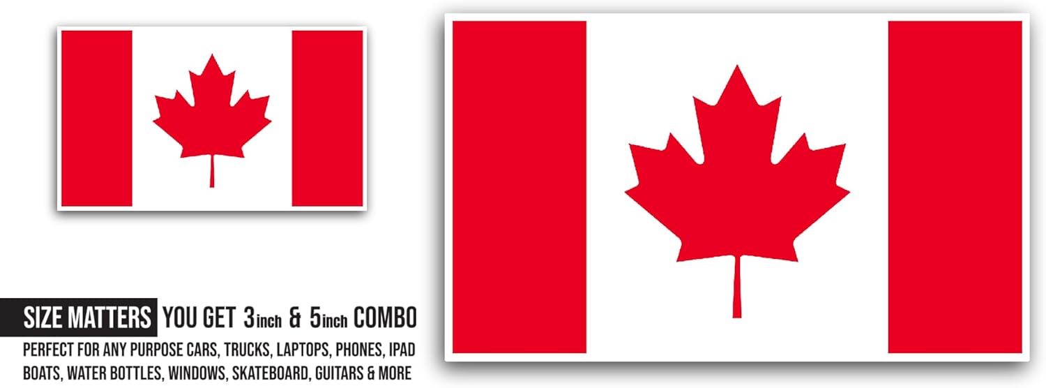 2 (Pieces) 3" and 5" Canada Flag Sticker, Waterproof Vinyl Decals for Many Purpose Like Cars, Trucks, Laptops, Phones, Windows and More