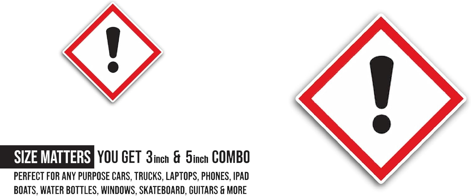 2 (Pieces) 3" and 5" Warning Sign Symbol Sticker, Waterproof Vinyl Decals for Many Purpose Like Cars, Trucks, Laptops, Phones, Windows and More