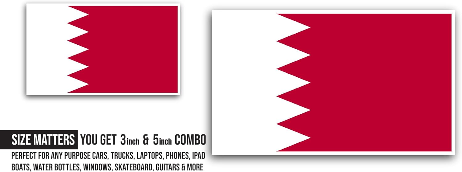 2 (Pieces) 3" and 5" Bahrain Flag Sticker, Waterproof Vinyl Decals for Many Purpose Like Cars, Trucks, Laptops, Phones, Windows and More