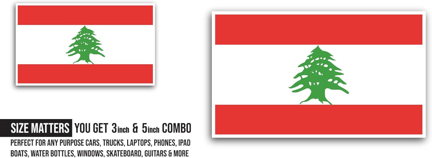 2 (Pieces) 3" and 5" Lebanon Flag Sticker, Waterproof Vinyl Decals for Many Purpose Like Cars, Trucks, Laptops, Phones, Windows and More