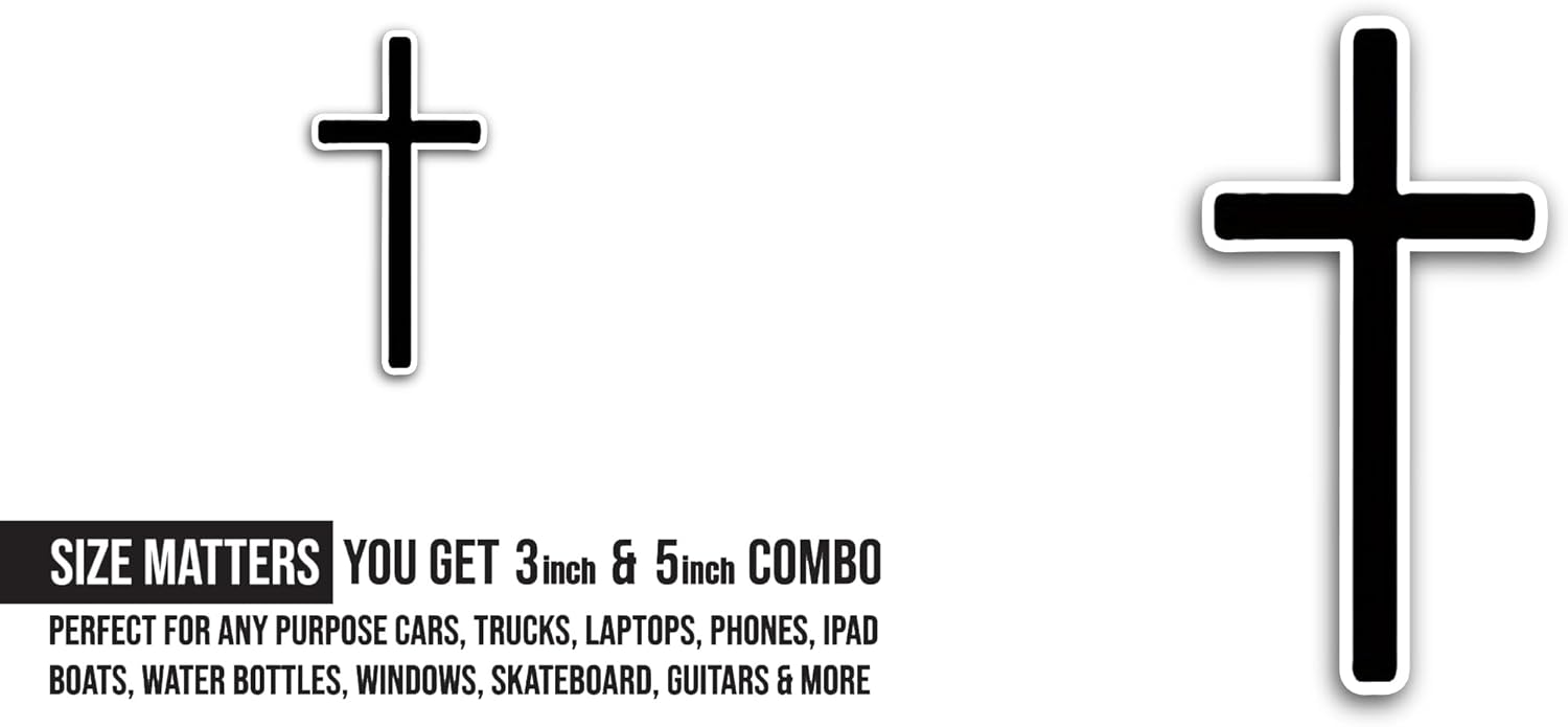 2 (Pieces) 3" and 5" Christian Cross Sticker, Waterproof Vinyl Decals for Many Purpose Like Cars, Trucks, Laptops, Phones, Windows and More