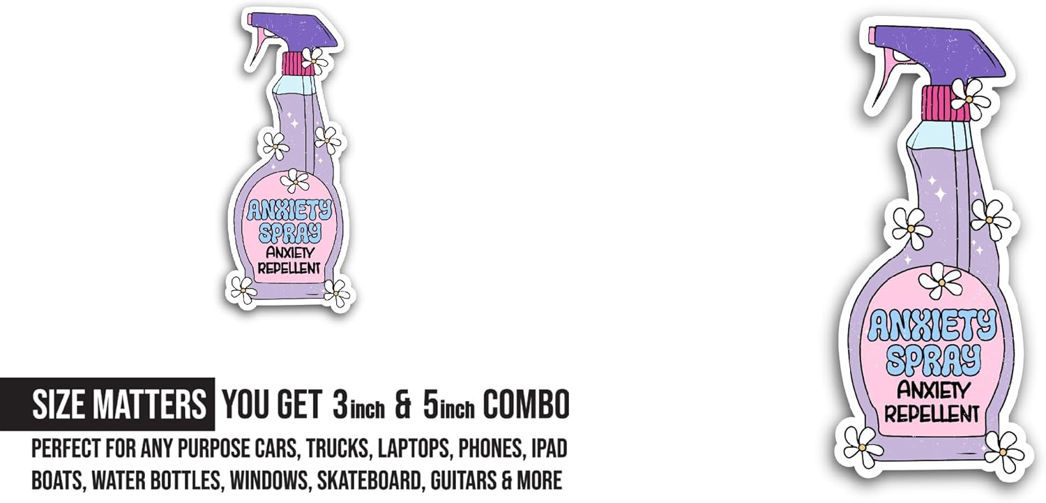 2 (Pieces) 3" and 5" Anxiety Spray Sticker, Waterproof Vinyl Decals for Many Purpose Like Cars, Trucks, Laptops, Phones, Windows and More