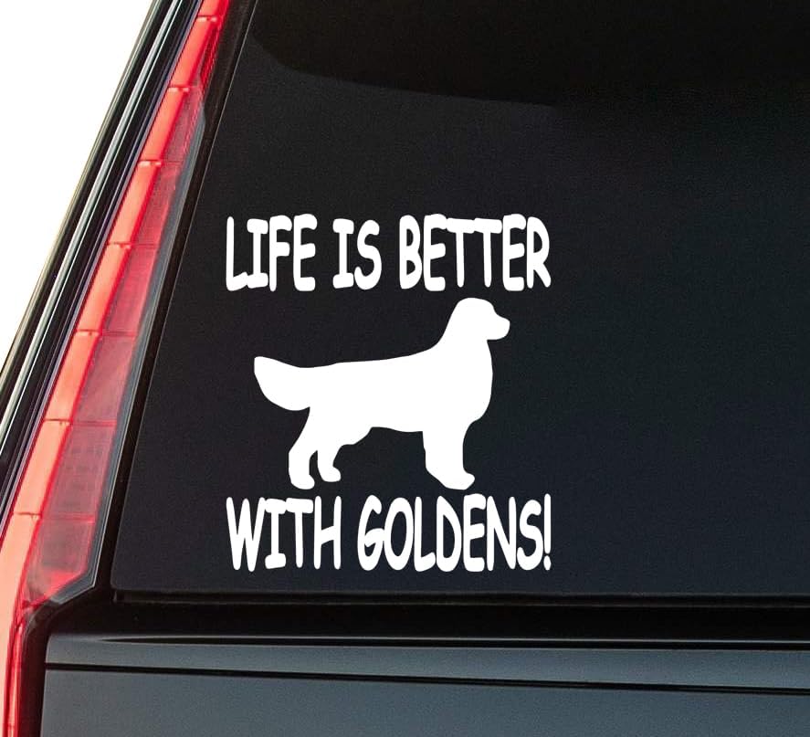Life is Better with Goldens Window Vinyl Decal Sticker 6" (White), Waterproof Vinyl Decals for Many Purpose Like Cars, Trucks, Laptops, Phones, Windows and More
