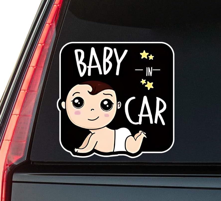 Baby Car Window Vinyl Decal Sticker 6" (White), Waterproof Vinyl Decals for Many Purpose Like Cars, Trucks, Laptops, Phones, Windows and More