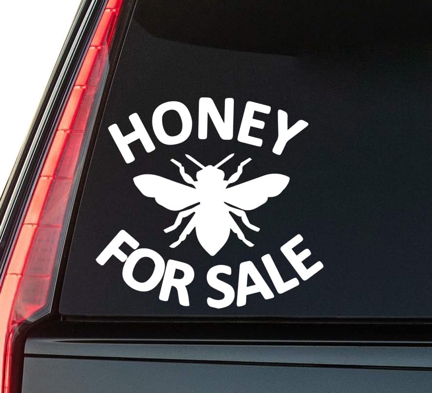 Honey for Sale Window Vinyl Decal Sticker 6" (White), Waterproof Vinyl Decals for Many Purpose Like Cars, Trucks, Laptops, Phones, Windows and More