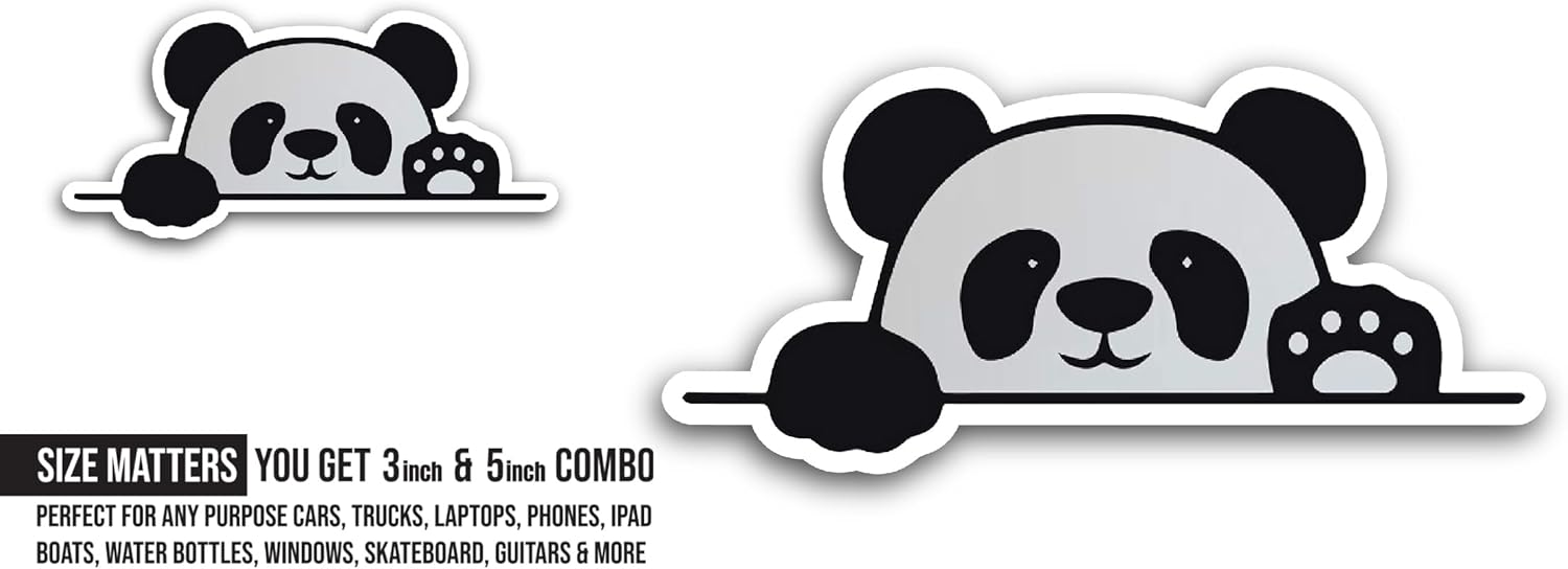 2 (Pieces) 3" and 5" Cute Panda Sticker, Waterproof Vinyl Decals for Many Purpose Like Cars, Trucks, Laptops, Phones, Windows and More
