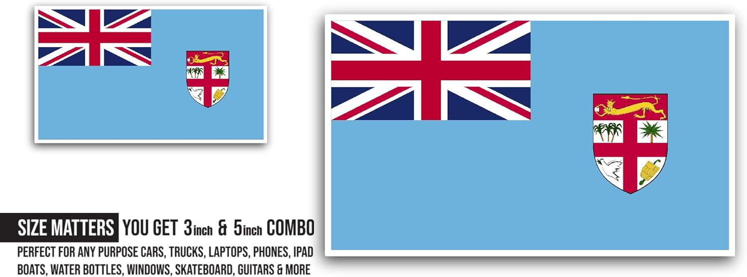 2 (Pieces) 3" and 5" Fiji Flag Sticker, Waterproof Vinyl Decals for Many Purpose Like Cars, Trucks, Laptops, Phones, Windows and More