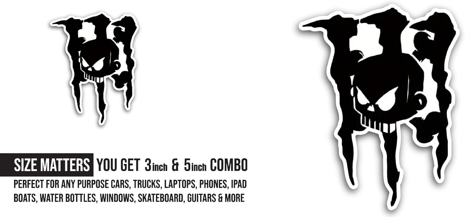 2 (Pieces) 3" and 5" Skull Face Sticker, Waterproof Vinyl Decals for Many Purpose Like Cars, Trucks, Laptops, Phones, Windows and More