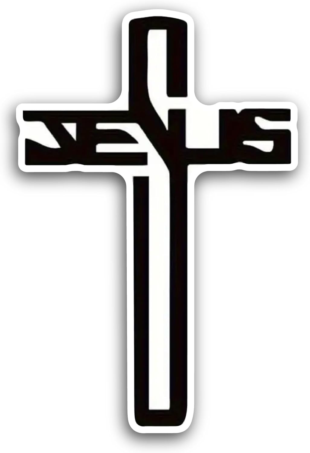 2 (Pieces) 3" and 5" Jesus Word Cross Sticker, Waterproof Vinyl Decals for Many Purpose Like Cars, Trucks, Laptops, Phones, Windows and More