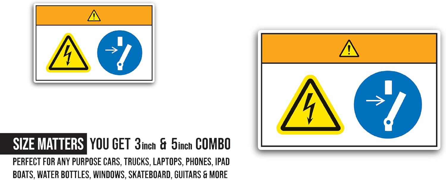 2 (Pieces) 3" and 5" Electrical Warning Lable Sign Sticker, Waterproof Vinyl Decals for Many Purpose Like Cars, Trucks, Laptops, Phones, Windows and More