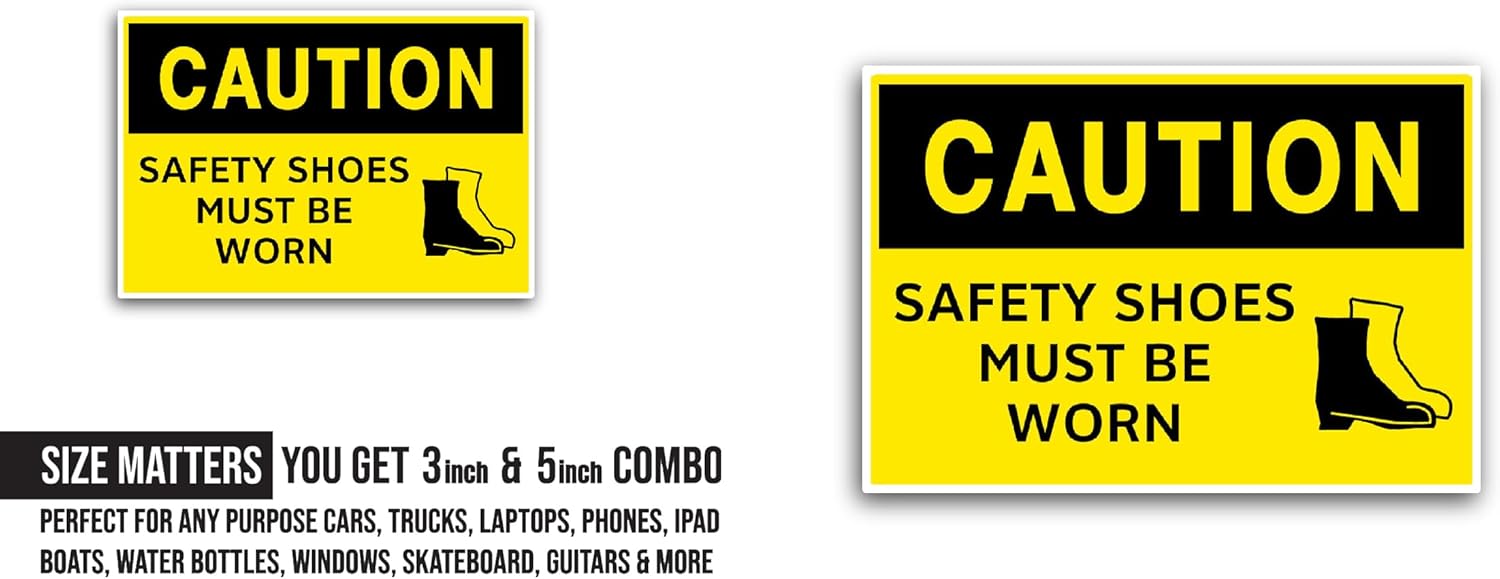 2 (Pieces) 3" and 5" Safety Shoes Sticker, Waterproof Vinyl Decals for Many Purpose Like Cars, Trucks, Laptops, Phones, Windows and More