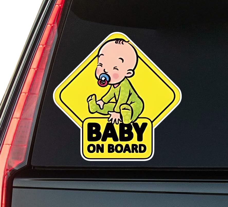 Baby on Board Cute Sign Window Vinyl Decal Sticker 6" (White), Waterproof Vinyl Decals for Many Purpose Like Cars, Trucks, Laptops, Phones, Windows and More
