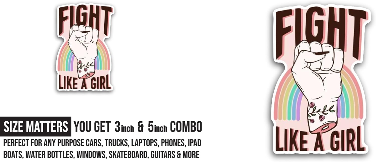 2 (Pieces) 3" and 5" Fight Like Girl Sticker, Waterproof Vinyl Decals for Many Purpose Like Cars, Trucks, Laptops, Phones, Windows and More