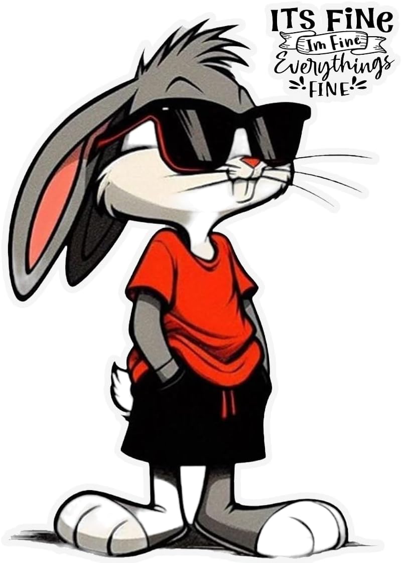 It's Fine Rabbit 5" Real Vinyl Sticker, Waterproof Vinyl Decals for Many Purpose Like Cars, Trucks, Laptops, Phones, Windows and More