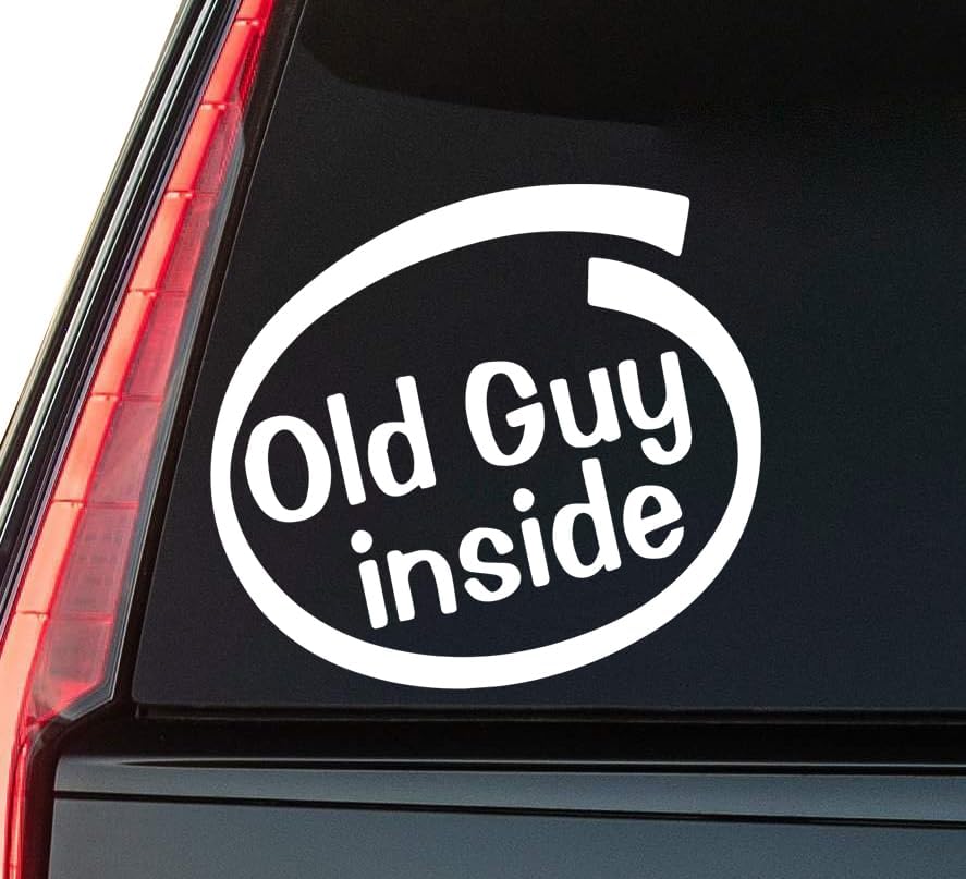 Old Guy Inside Window Vinyl Decal Sticker 6" (White), Waterproof Vinyl Decals for Many Purpose Like Cars, Trucks, Laptops, Phones, Windows and More
