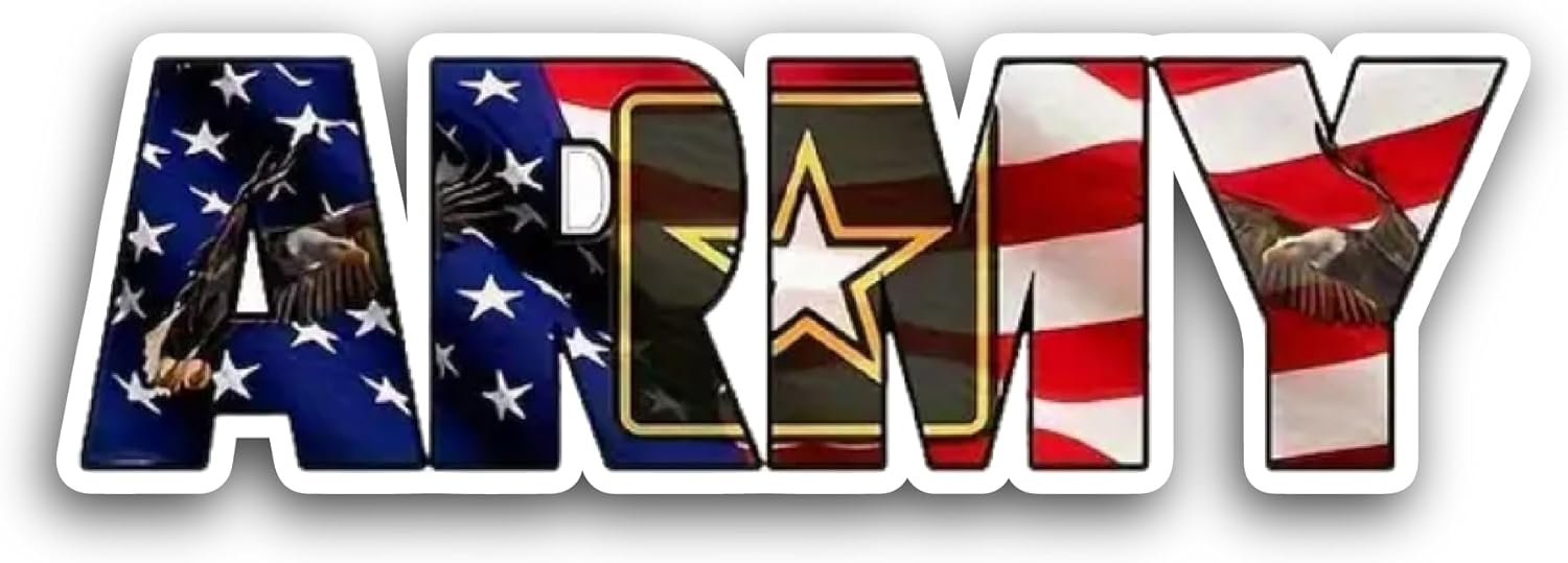 2 (Pieces) 3" and 5" Army Text Sticker, Waterproof Vinyl Decals for Many Purpose Like Cars, Trucks, Laptops, Phones, Windows and More