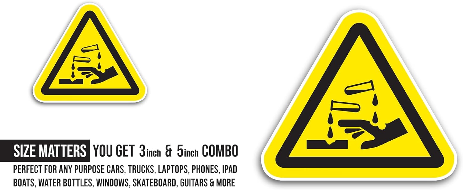 2 (Pieces) 3" and 5" Warning Acid Sticker, Waterproof Vinyl Decals for Many Purpose Like Cars, Trucks, Laptops, Phones, Windows and More