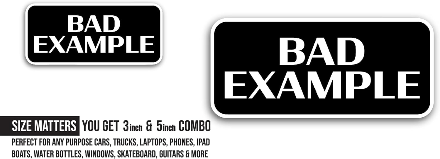 2 (Pieces) 3" and 5" Bad Example Sticker, Waterproof Vinyl Decals for Many Purpose Like Cars, Trucks, Laptops, Phones, Windows and More