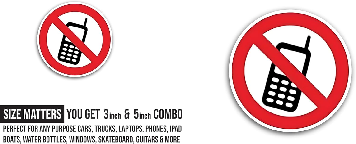 2 (Pieces) 3" and 5" No Cell Phone Sticker, Waterproof Vinyl Decals for Many Purpose Like Cars, Trucks, Laptops, Phones, Windows and More
