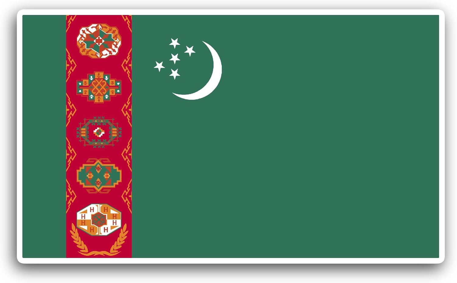2 (Pieces) 3" and 5" Turkmenistan Flag Sticker, Waterproof Vinyl Decals for Many Purpose Like Cars, Trucks, Laptops, Phones, Windows and More