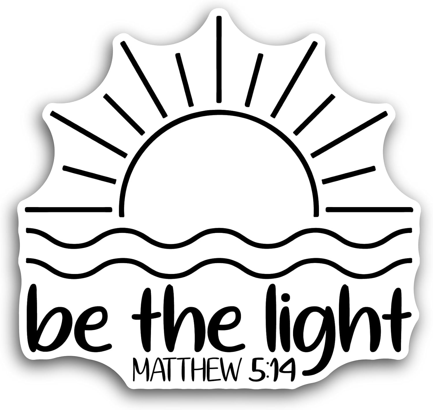 2 (Pieces) 3" and 5" Be The Light Text with Sun Sticker, Waterproof Vinyl Decals for Many Purpose Like Cars, Trucks, Laptops, Phones, Windows and More