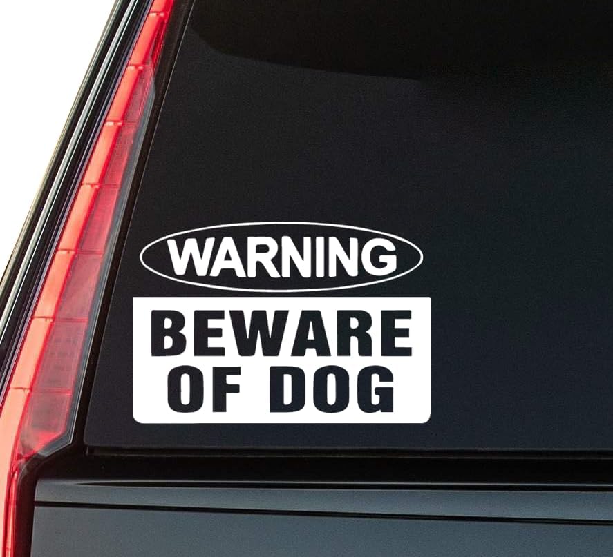 Beware of Dog Window Vinyl Decal Sticker 6" (White), Waterproof Vinyl Decals for Many Purpose Like Cars, Trucks, Laptops, Phones, Windows and More