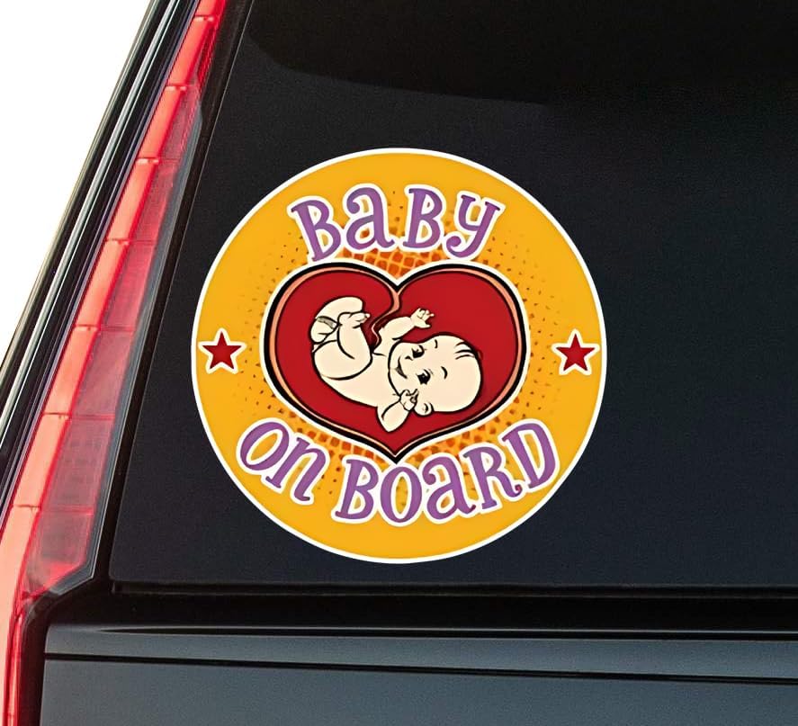 Funny Baby on Board Window Vinyl Decal Sticker 6" (White), Waterproof Vinyl Decals for Many Purpose Like Cars, Trucks, Laptops, Phones, Windows and More