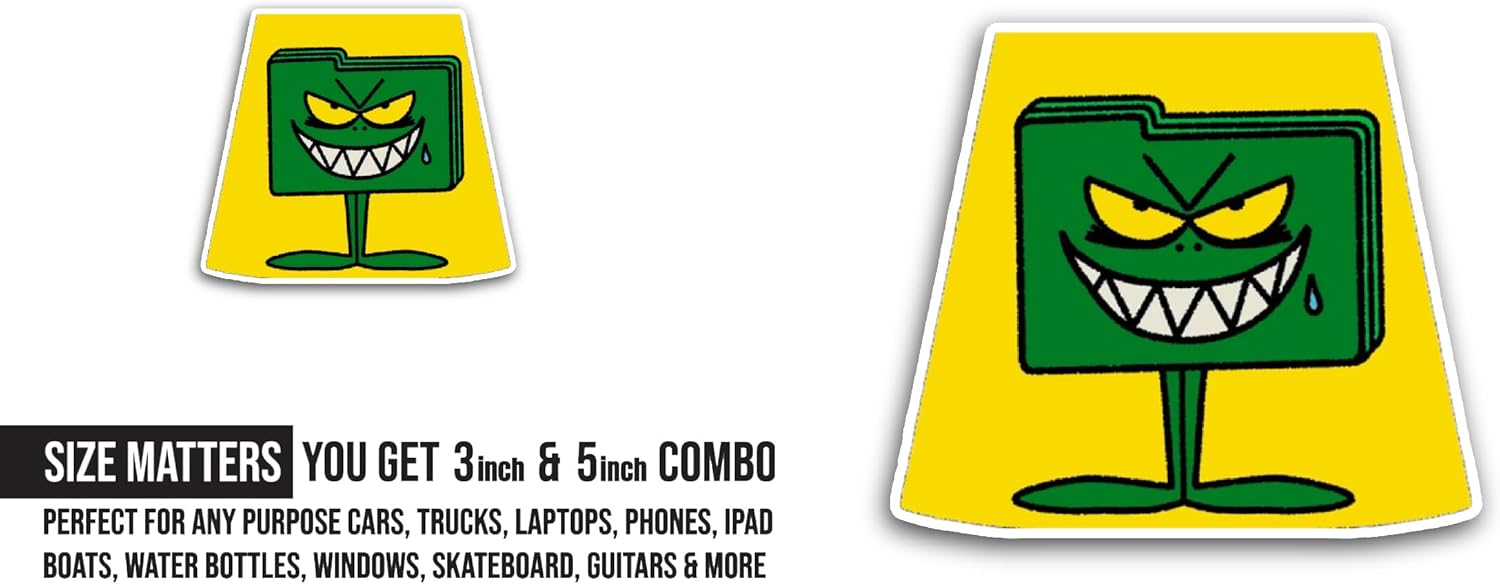 2 (Pieces) 3" and 5" Book Cartoon Sticker, Waterproof Vinyl Decals for Many Purpose Like Cars, Trucks, Laptops, Phones, Windows and More