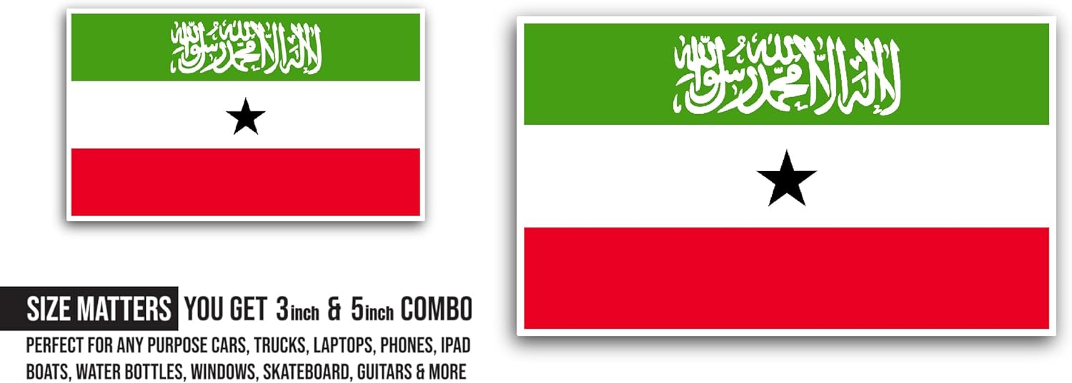 2 (Pieces) 3" and 5" Somaliland Flag Sticker, Waterproof Vinyl Decals for Many Purpose Like Cars, Trucks, Laptops, Phones, Windows and More