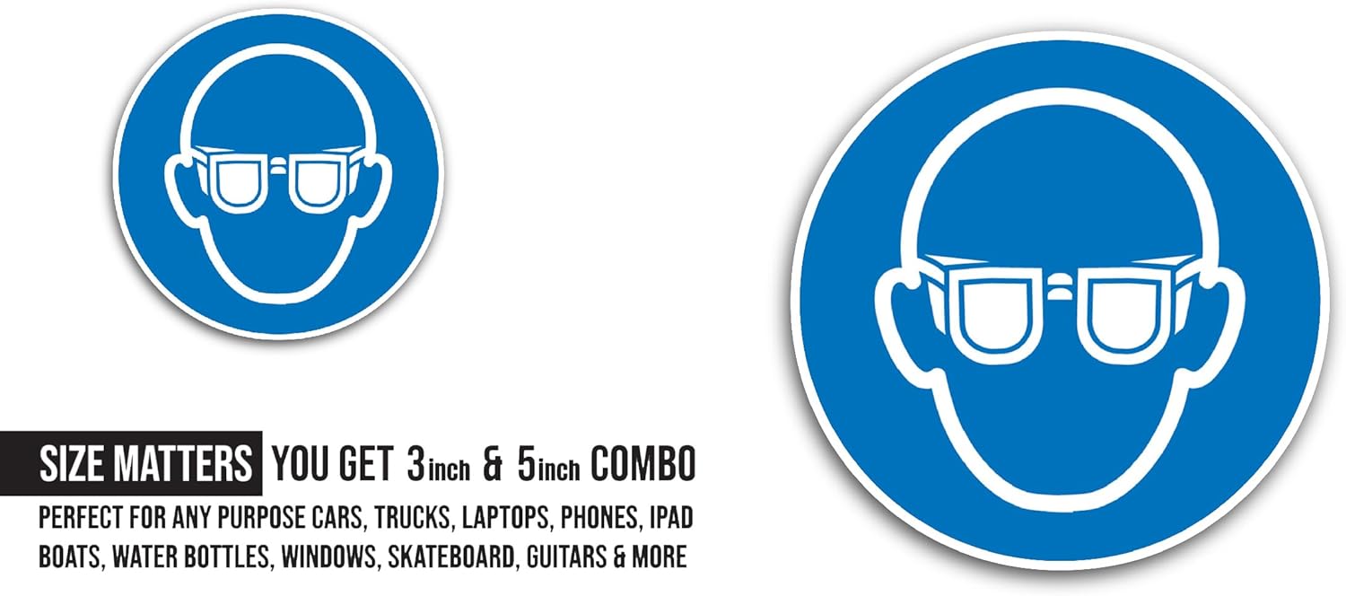 2 (Pieces) 3" and 5" Eye Protection Symbol Sticker, Waterproof Vinyl Decals for Many Purpose Like Cars, Trucks, Laptops, Phones, Windows and More