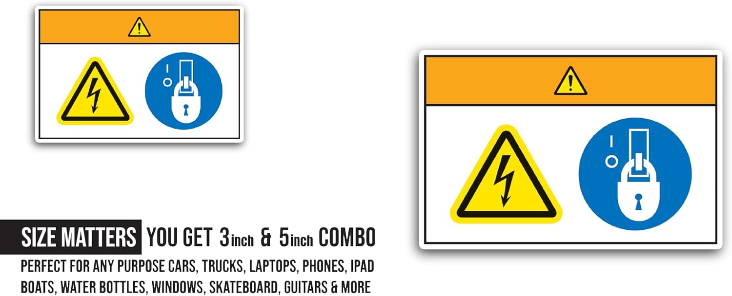 2 (Pieces) 3" and 5" Danger High Voltage Lockout Sticker, Waterproof Vinyl Decals for Many Purpose Like Cars, Trucks, Laptops, Phones, Windows and More