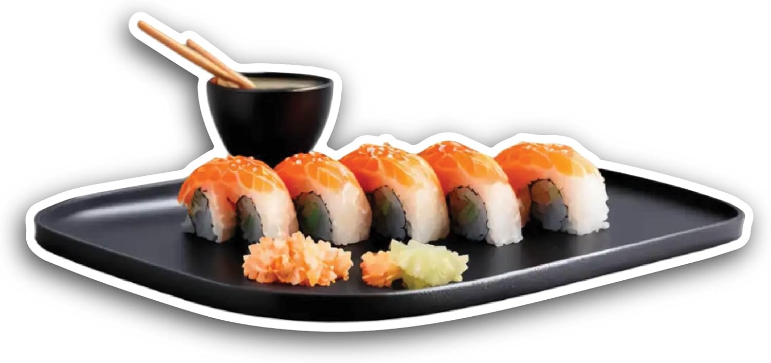 2 (Pieces) 3" and 5" Sushi Plate Sticker, Waterproof Vinyl Decals for Many Purpose Like Cars, Trucks, Laptops, Phones, Windows and More