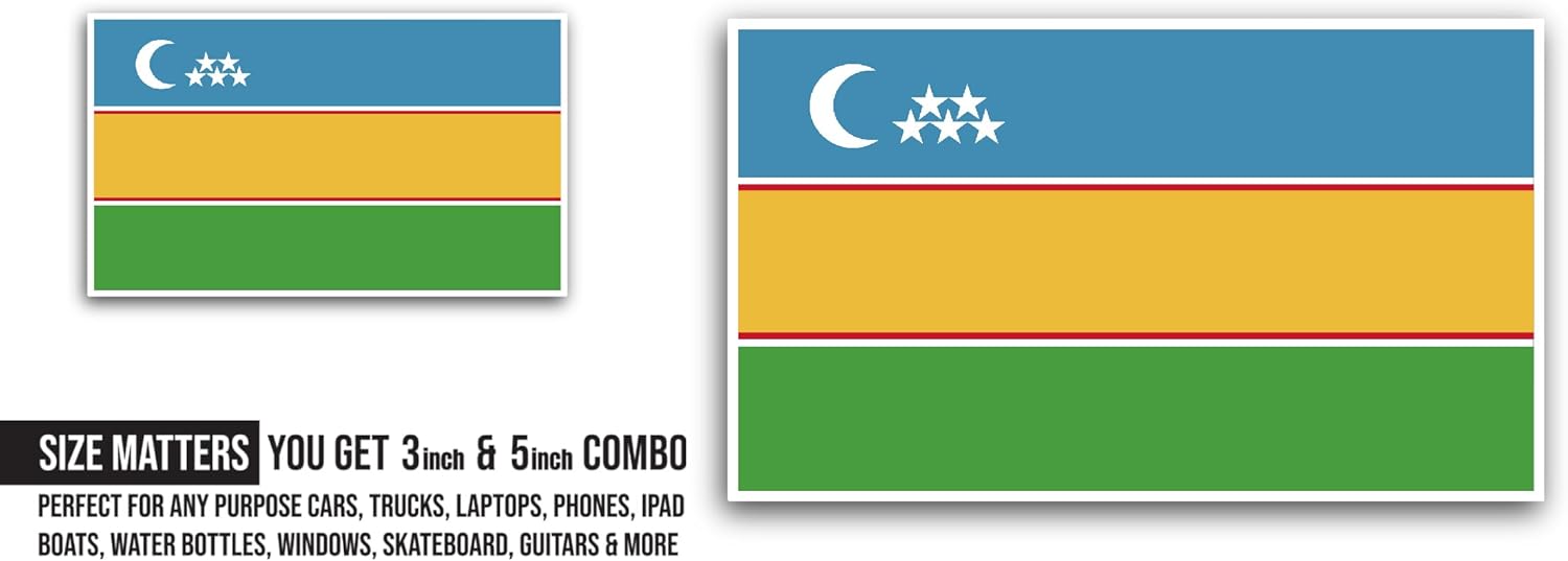 2 (Pieces) 3" and 5" Karakalpakstan Flag Sticker, Waterproof Vinyl Decals for Many Purpose Like Cars, Trucks, Laptops, Phones, Windows and More