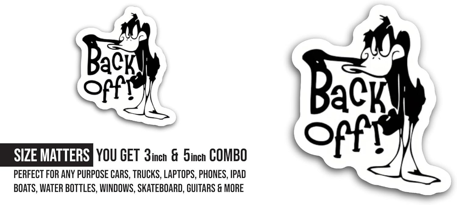 2 (Pieces) 3" and 5" Back Off Sticker, Waterproof Vinyl Decals for Many Purpose Like Cars, Trucks, Laptops, Phones, Windows and More